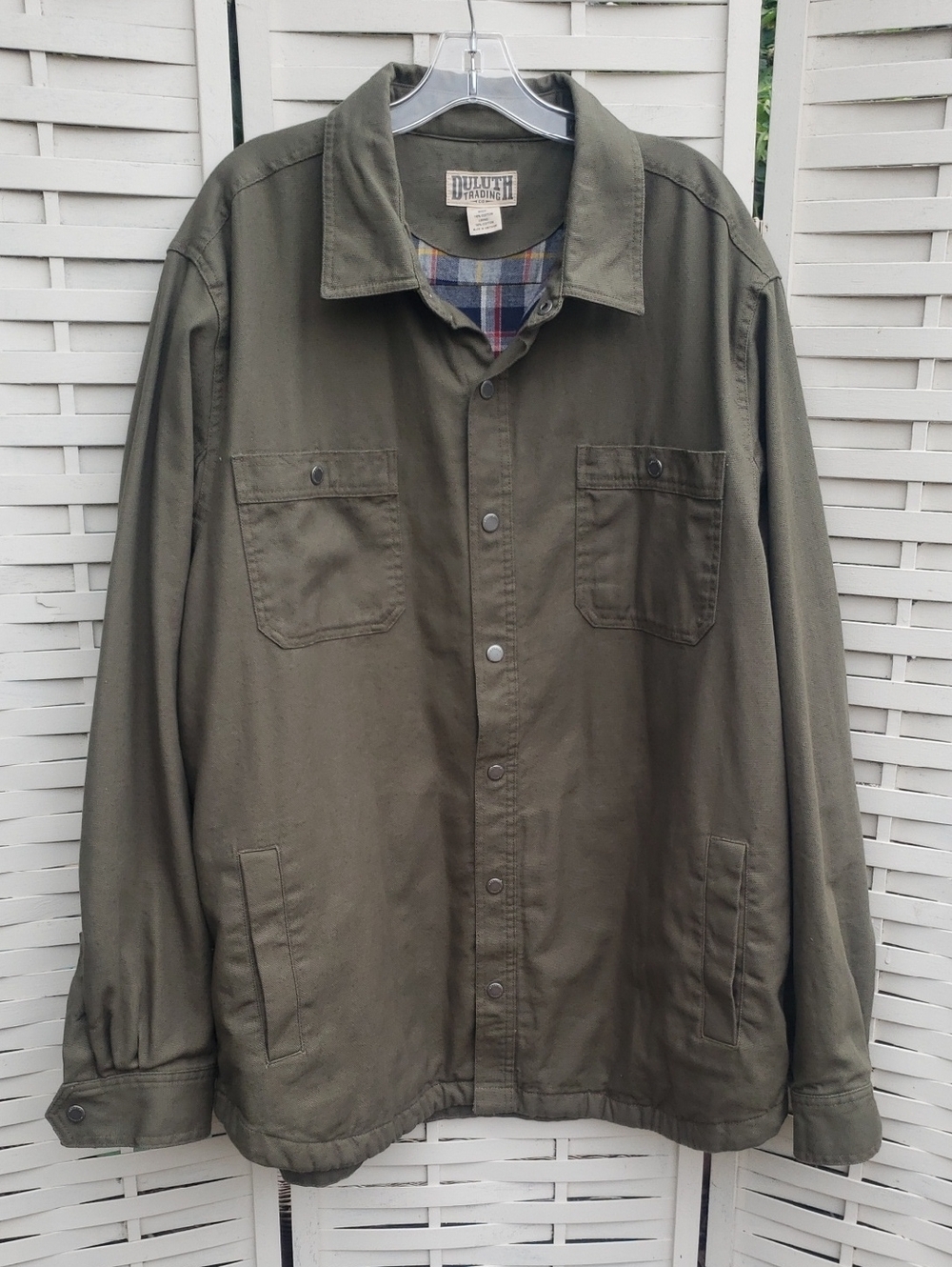 Duluth Trading Co Olive Green Field Jacket with Plaid Lining 2XL Tall